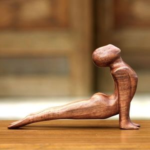 Original Wood Sculpture, "Yoga Cobra Pose" by Wayan Rendah NWOT